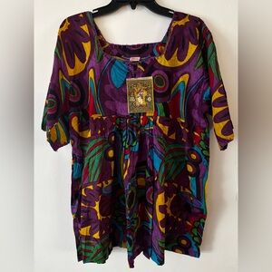 Gypsy Rose handmade square neck top purple, yellow, and blue new with tags